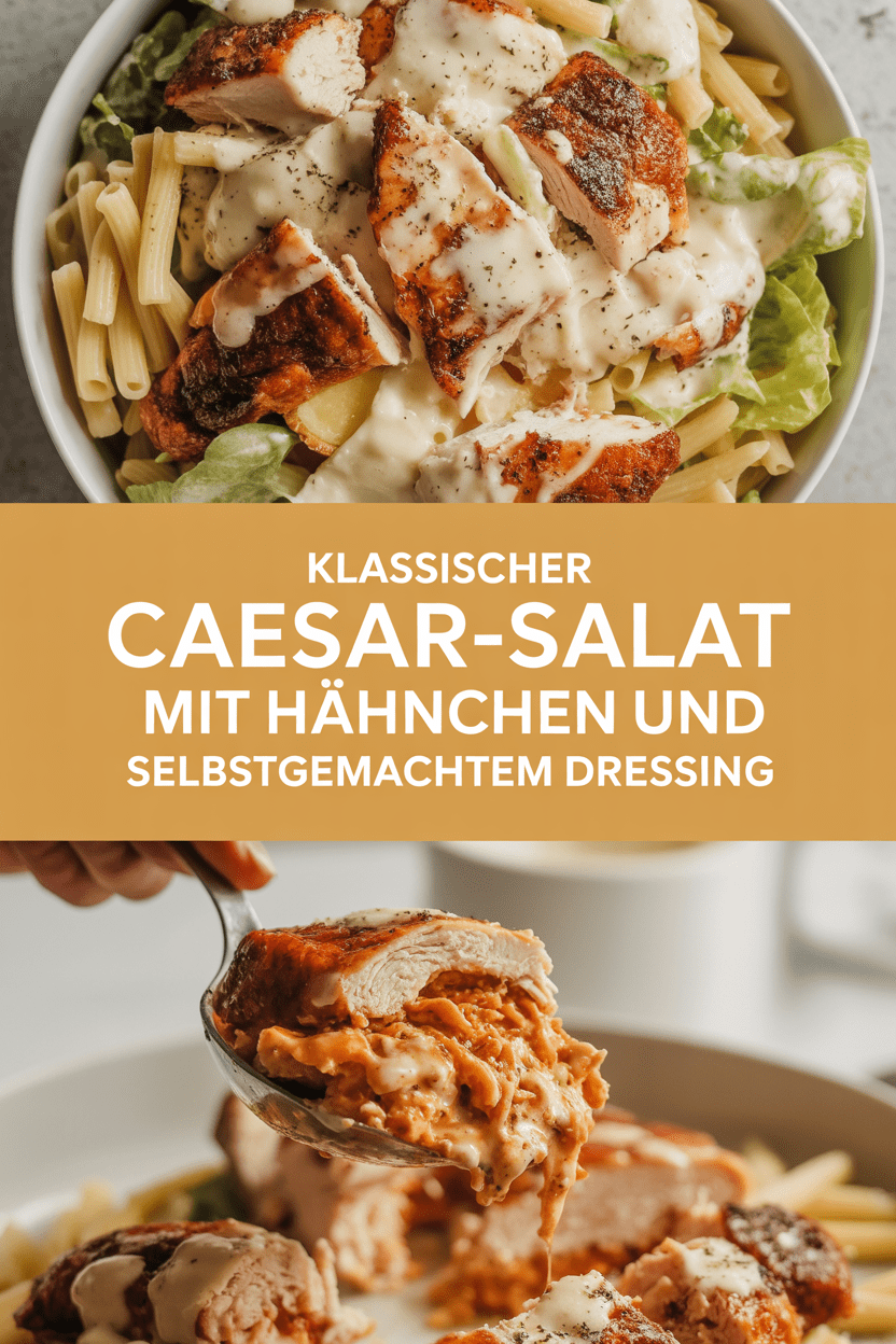 Klassischer Caesar-Salat mit Hähnchen und selbstgemachtem Dressing