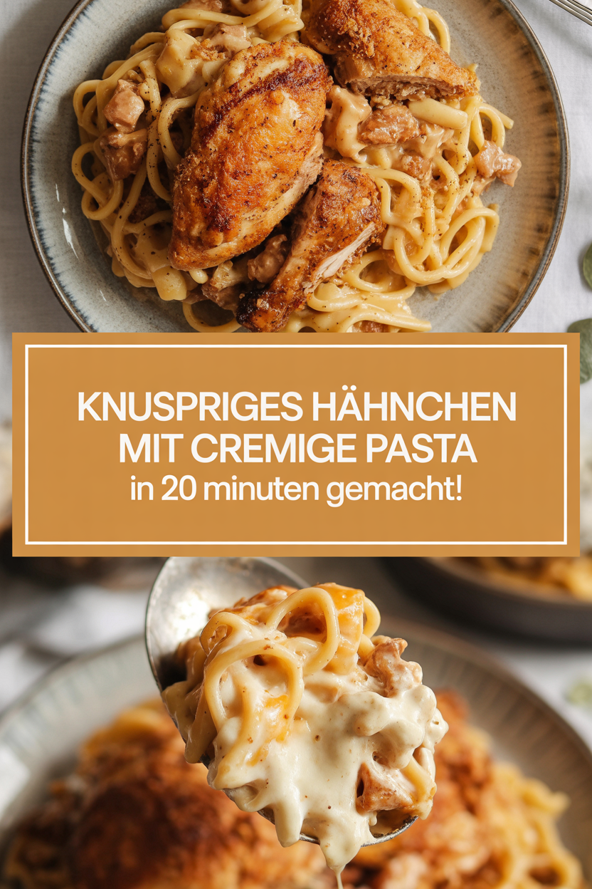 Knuspriges Hähnchen mit cremige Pasta in 20 Minuten gemacht!