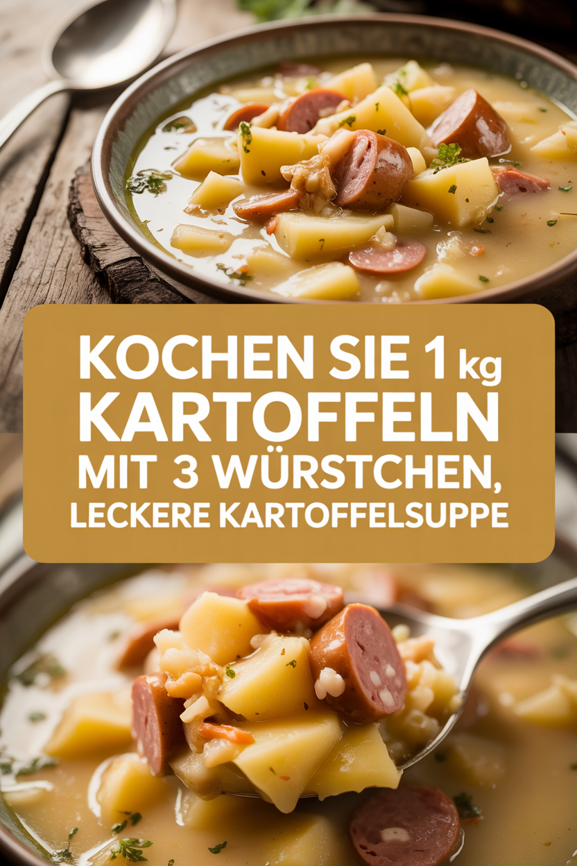 Kochen Sie 1 kg Kartoffeln mit 3 Würstchen, leckere Kartoffelsuppe