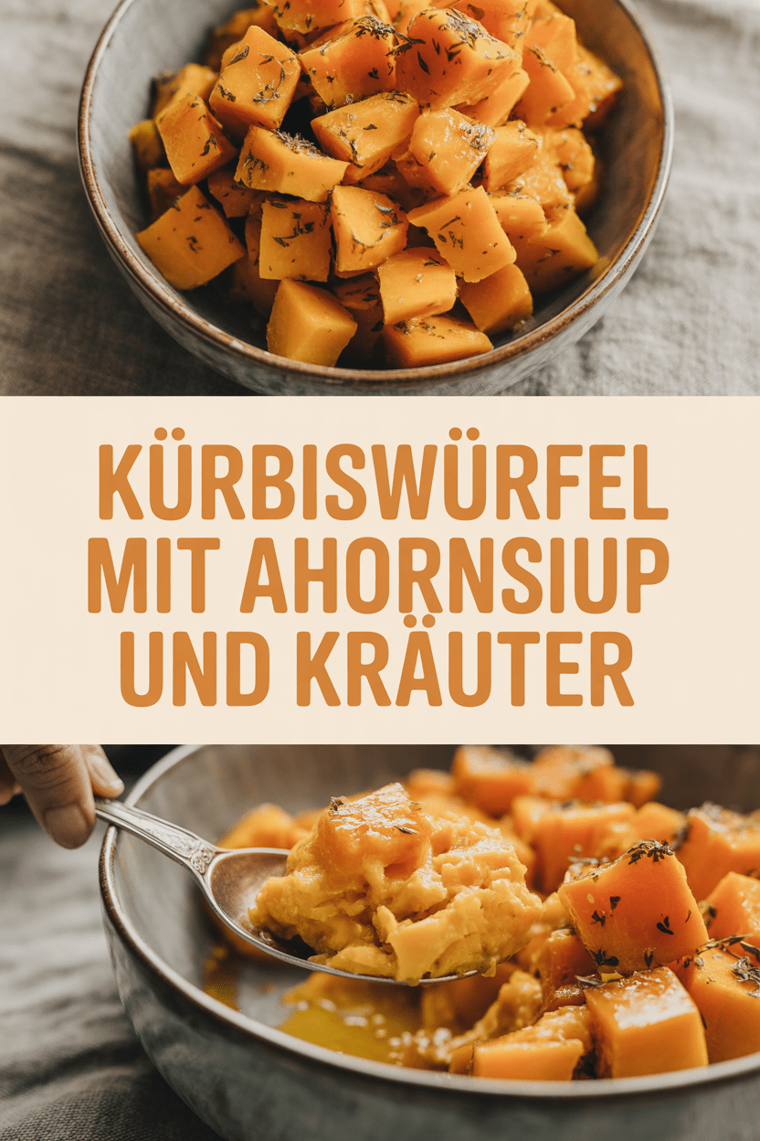 Kürbiswürfel mit Ahornsirup und Kräutern