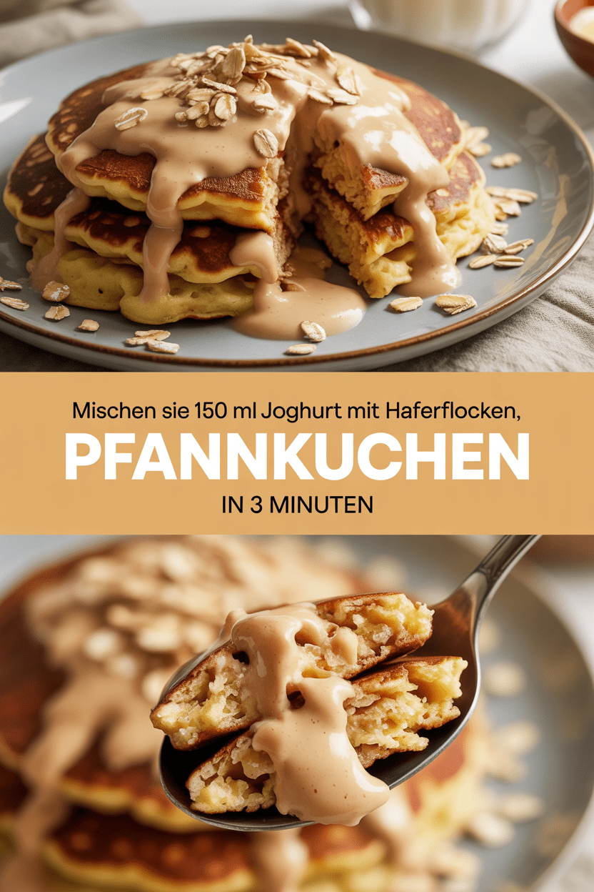 Mischen Sie 150 ml Joghurt mit Haferflocken, Pfannkuchen in 3 Minuten