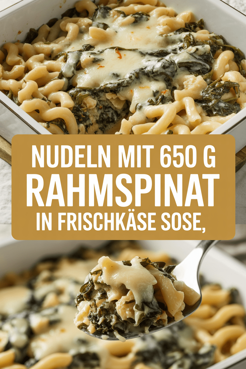 Nudeln mit 650 g Rahmspinat in Frischkäse Soße