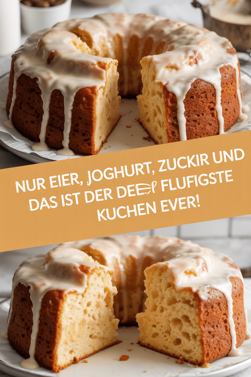 Nur Eier, Joghurt, Zucker und Backpulver, Das ist der fluffigste Kuchen ever!