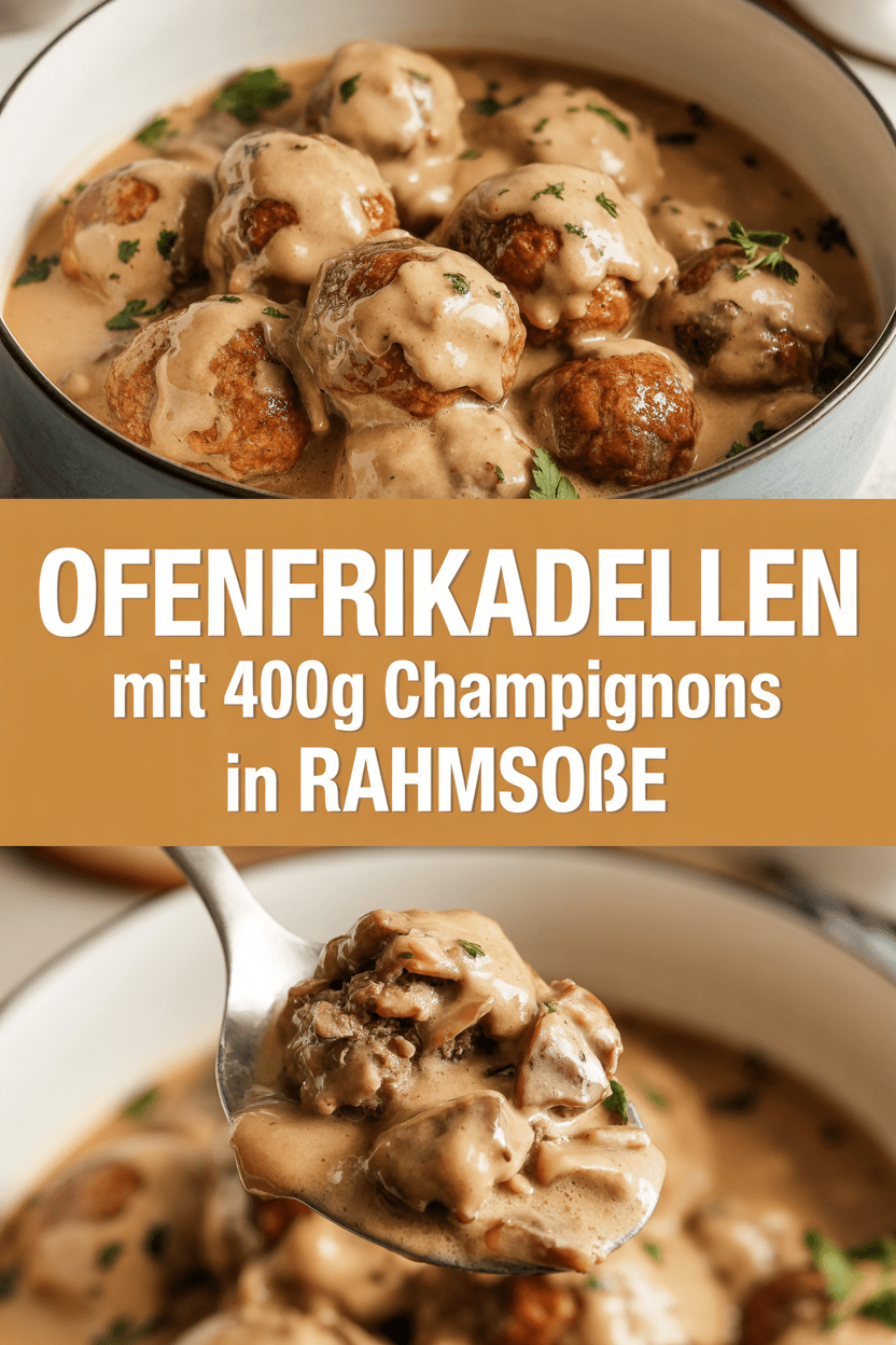 Ofenfrikadellen mit 400g Champignons in Rahmsoße