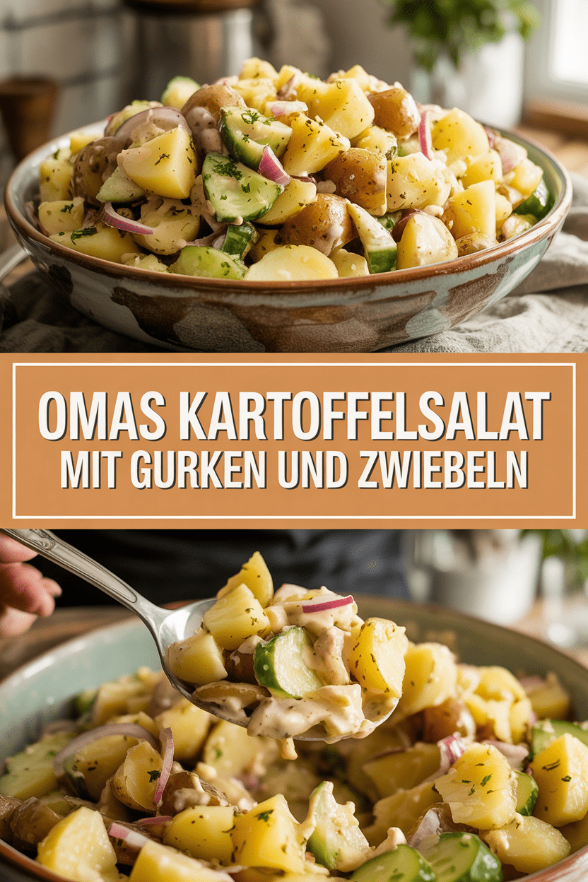 Omas Kartoffelsalat mit Gurken und Zwiebeln