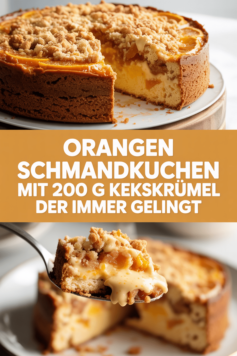 Orangen Schmandkuchen mit 200 g Kekskrümel der immer gelingt