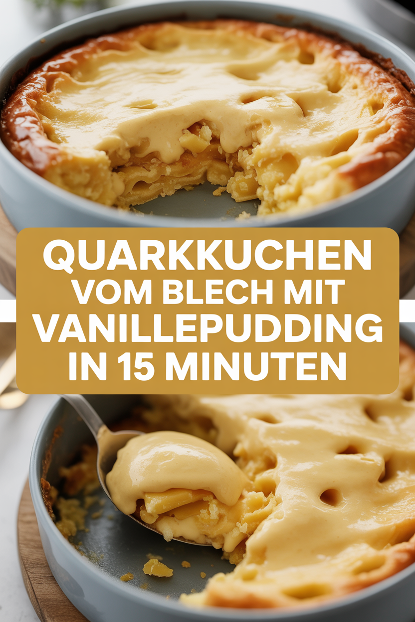 Quarkkuchen vom Blech mit vanillepudding in 15 Minuten