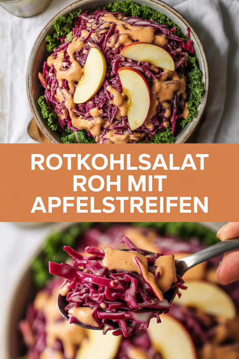 Rotkohlsalat roh mit Apfelstreifen