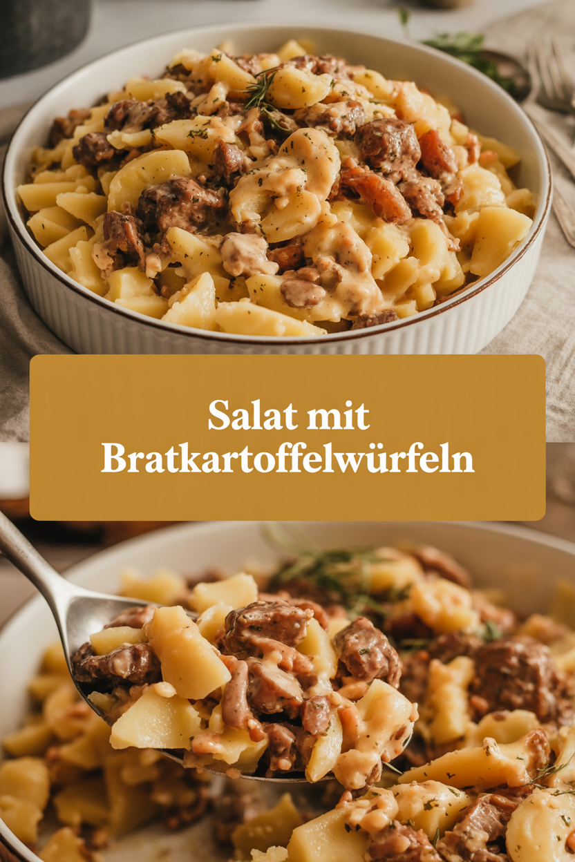 Salat mit Bratkartoffelwürfeln