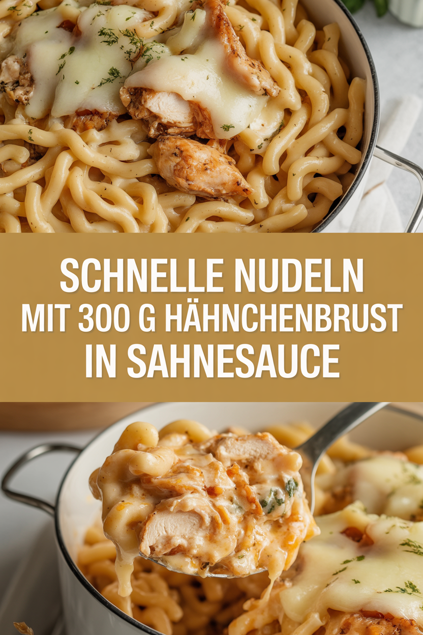 Schnelle Nudeln mit 300 g Hähnchenbrust in Sahnesauce