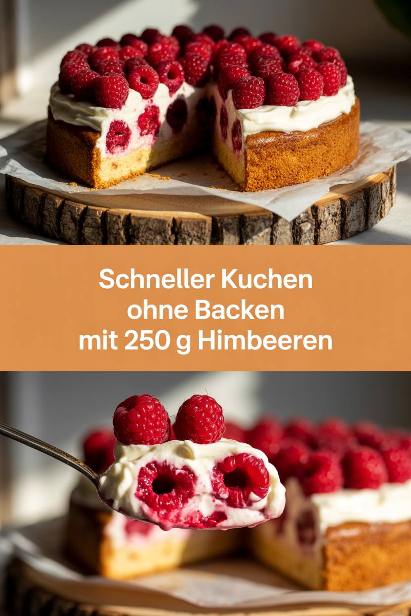 Schneller Kuchen ohne backen mit 250 g Himbeeren