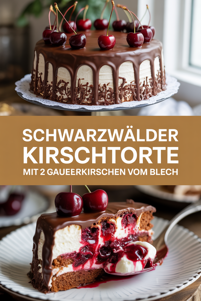 Schwarzwälder Kirschtorte mit 2 Gläser Sauerkirschen vom Blech