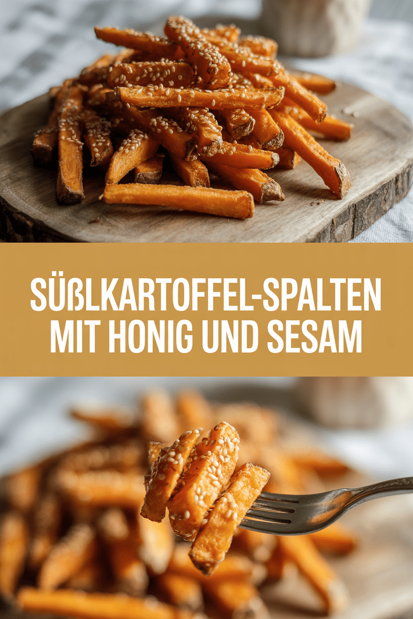 Süßkartoffel-Spalten mit Honig und Sesam