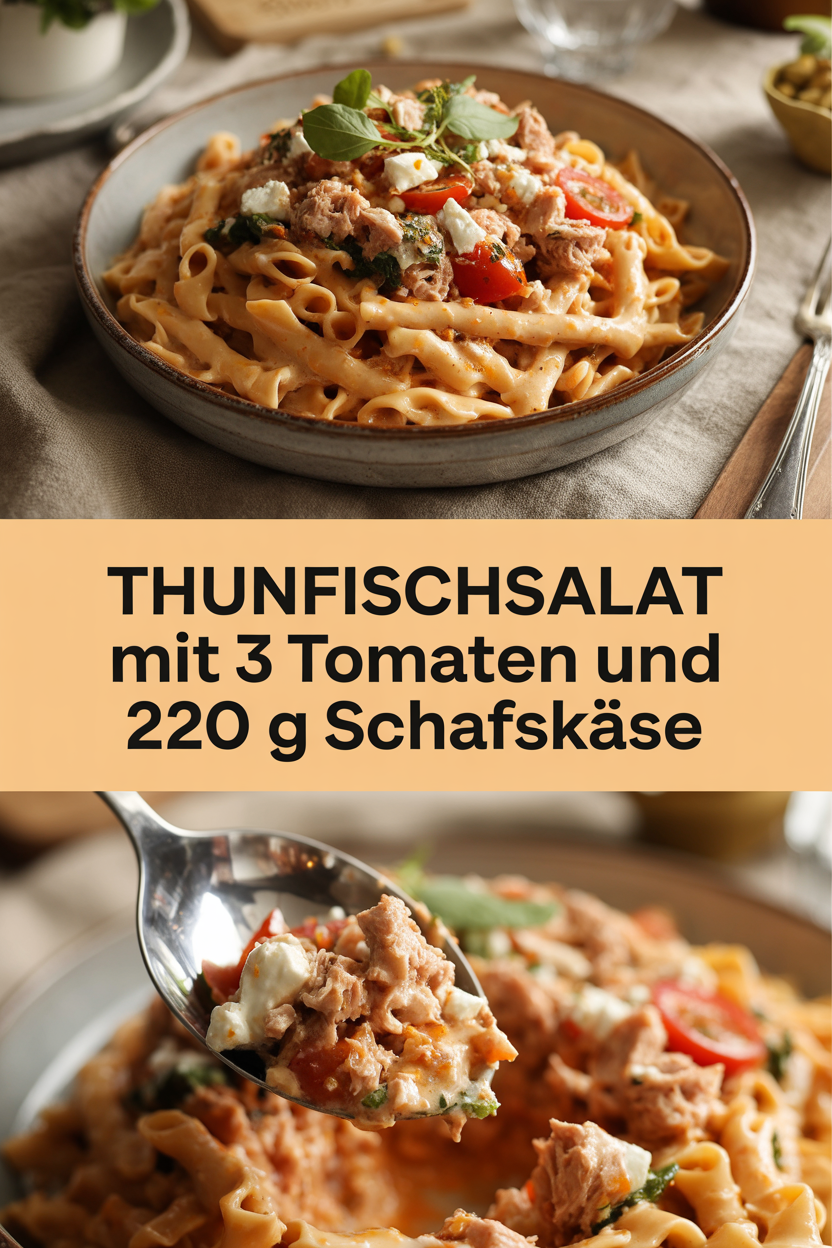 Thunfischsalat mit 3 Tomaten und 220 g Schafskäse
