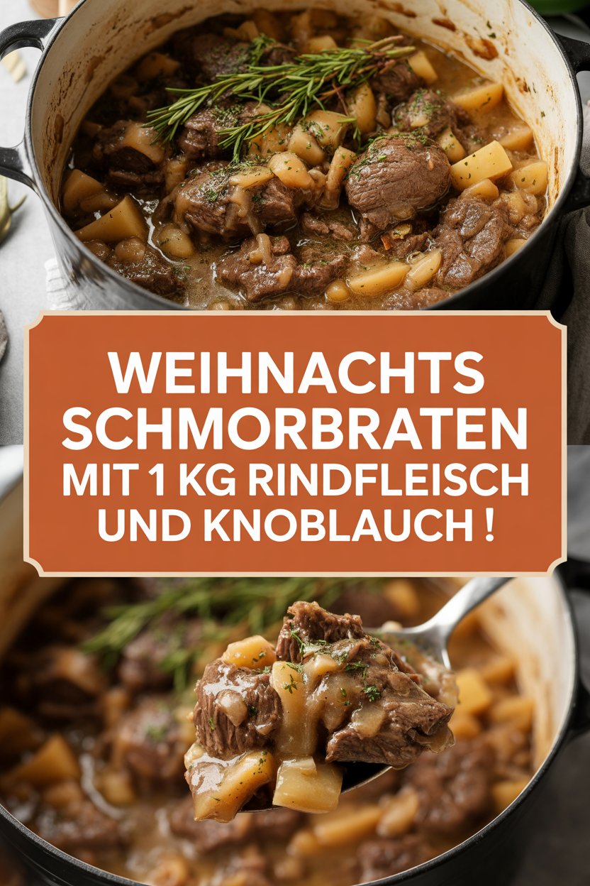 Weihnachts Schmorbraten mit 1 kg Rindfleisch und Knoblauch!