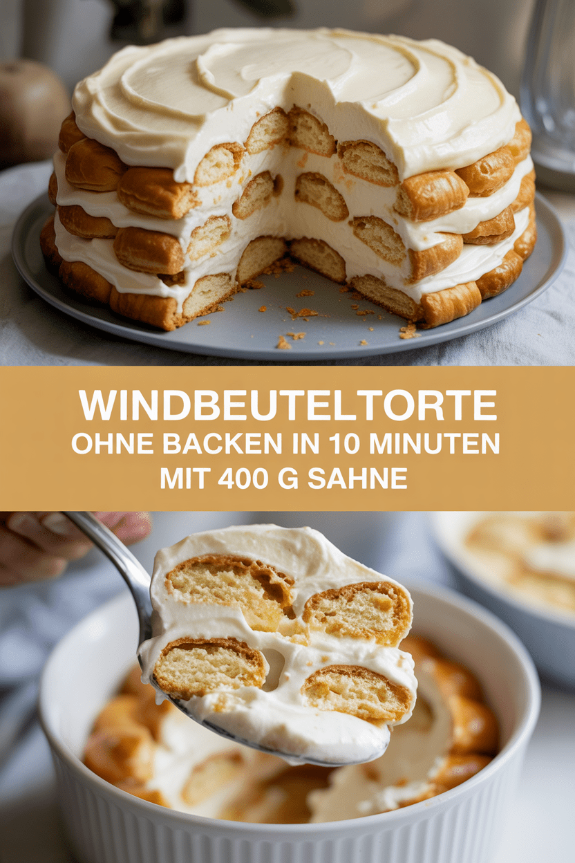 Windbeuteltorte ohne backen in 10 Minuten mit 400 g Sahne