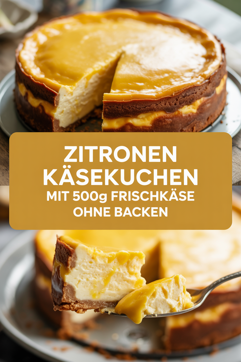 Zitronen Käsekuchen mit 500g Frischkäse ohne Backen