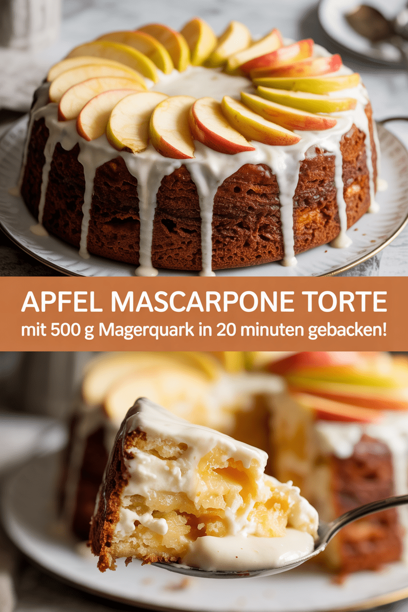 Apfel Mascarpone Torte mit 500 g Magerquark in 20 Minuten gebacken!