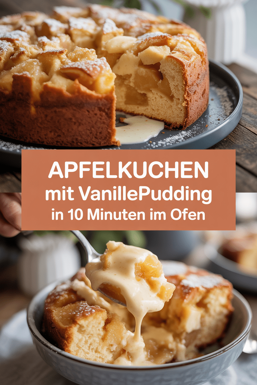 Apfelkuchen mit Vanillepudding in 10 Minuten im Ofen