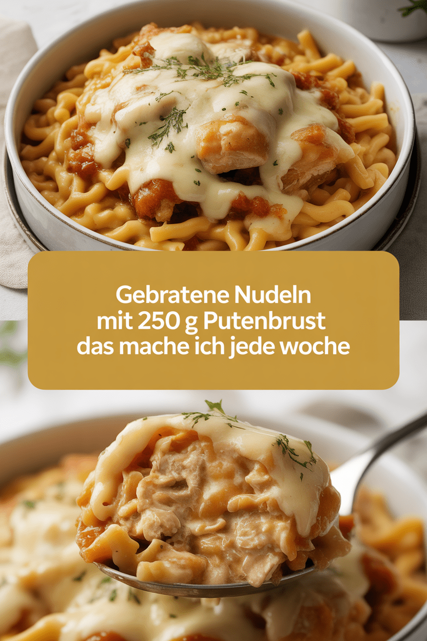 Gebratene Nudeln mit 250 g Putenbrust das mache ich jede Woche