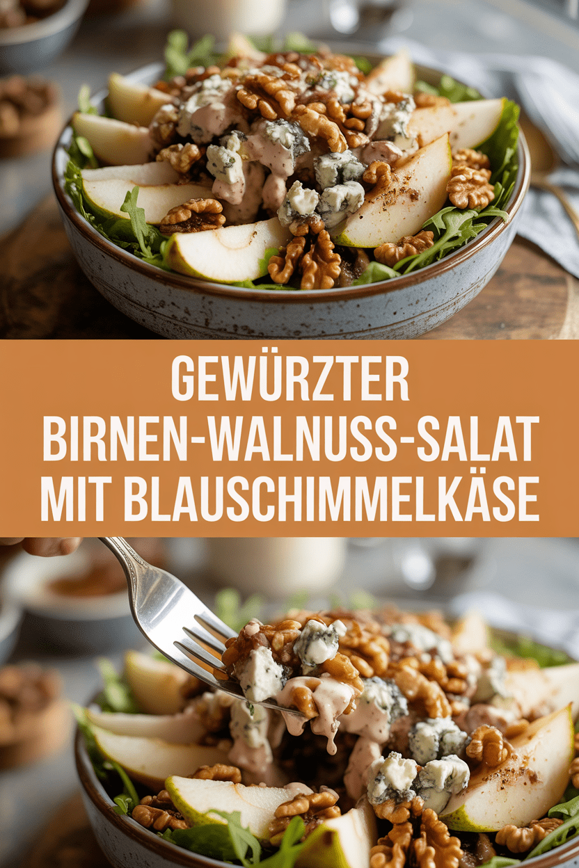 Gewürzter Birnen-Walnuss-Salat mit Blauschimmelkäse