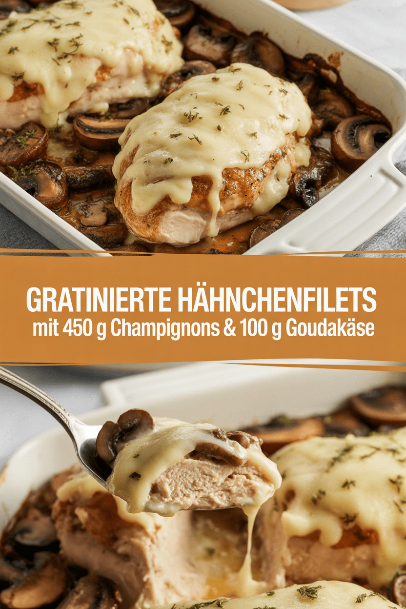 Gratinierte Hähnchenfilets mit 450 g Champignons & 100 g Goudakäse