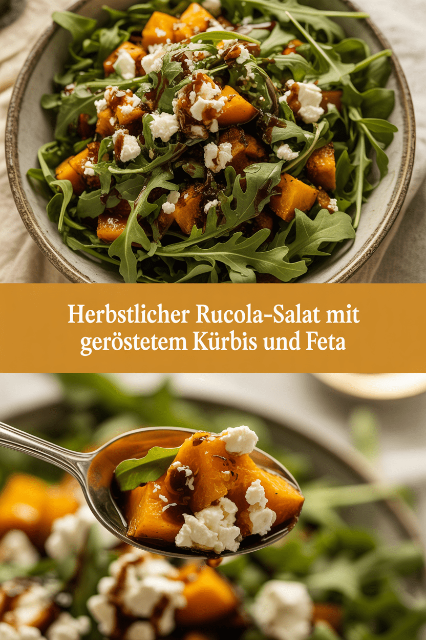 Herbstlicher Rucola-Salat mit geröstetem Kürbis und Feta