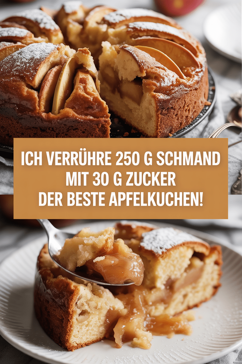 Ich verrühre 250 g Schmand mit 30 g Zucker der beste Apfelkuchen!