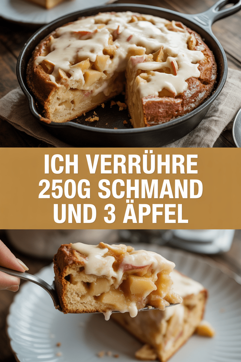 Ich verrühre 250g Schmand und 3 Äpfel, Weihnachts Apfelkuchen