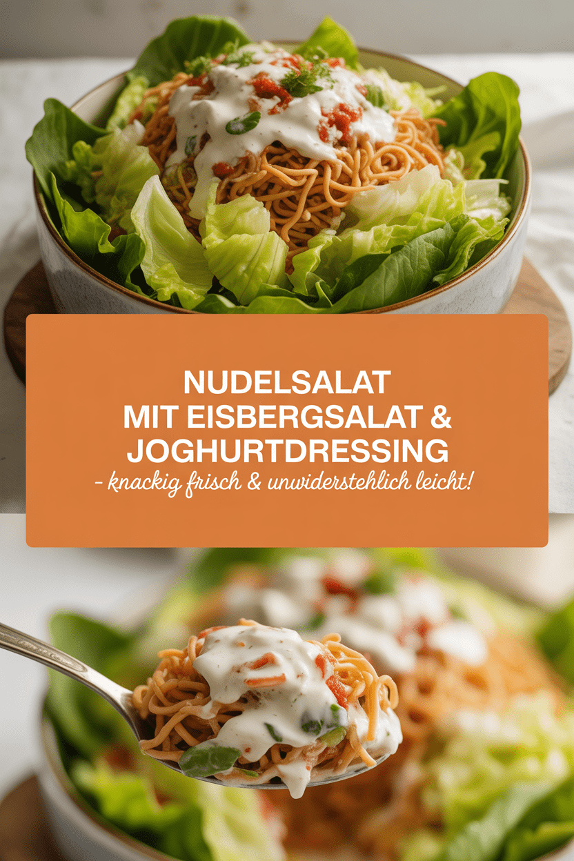 Nudelsalat mit Eisbergsalat & Joghurtdressing – Knackig frisch & unwiderstehlich leicht!