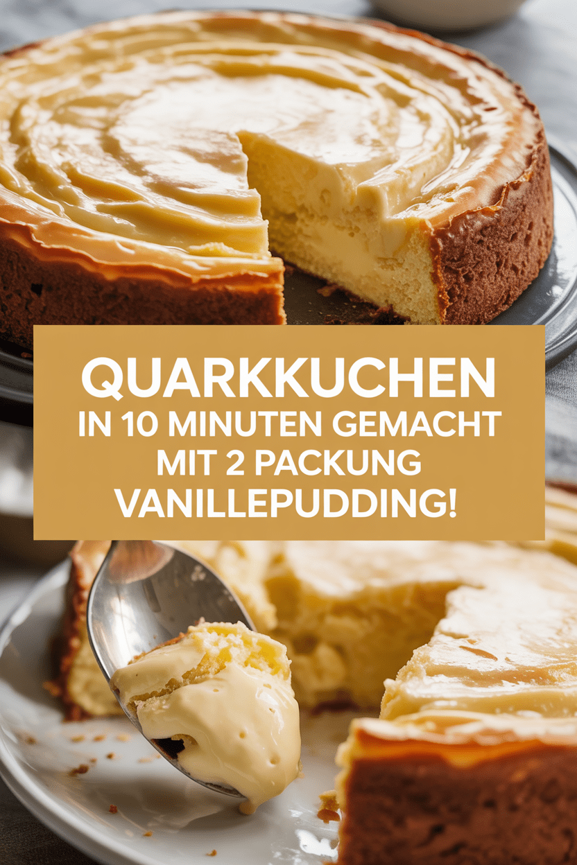 Quarkkuchen in 10 Minuten gemacht mit 2 Packung Vanillepudding!
