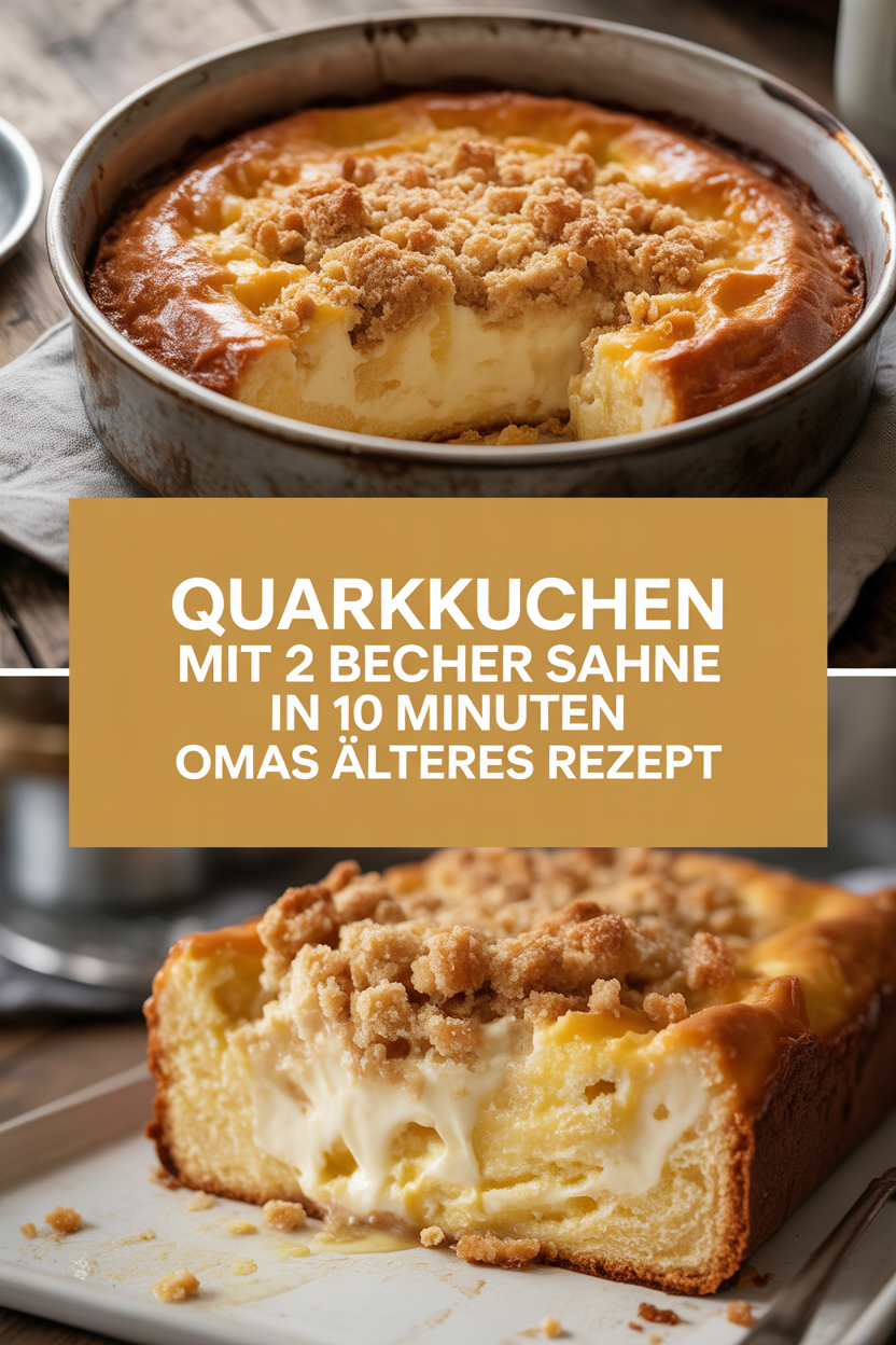 Quarkkuchen mit 2 Becher Sahne in 10 Minuten Omas älteres Rezept