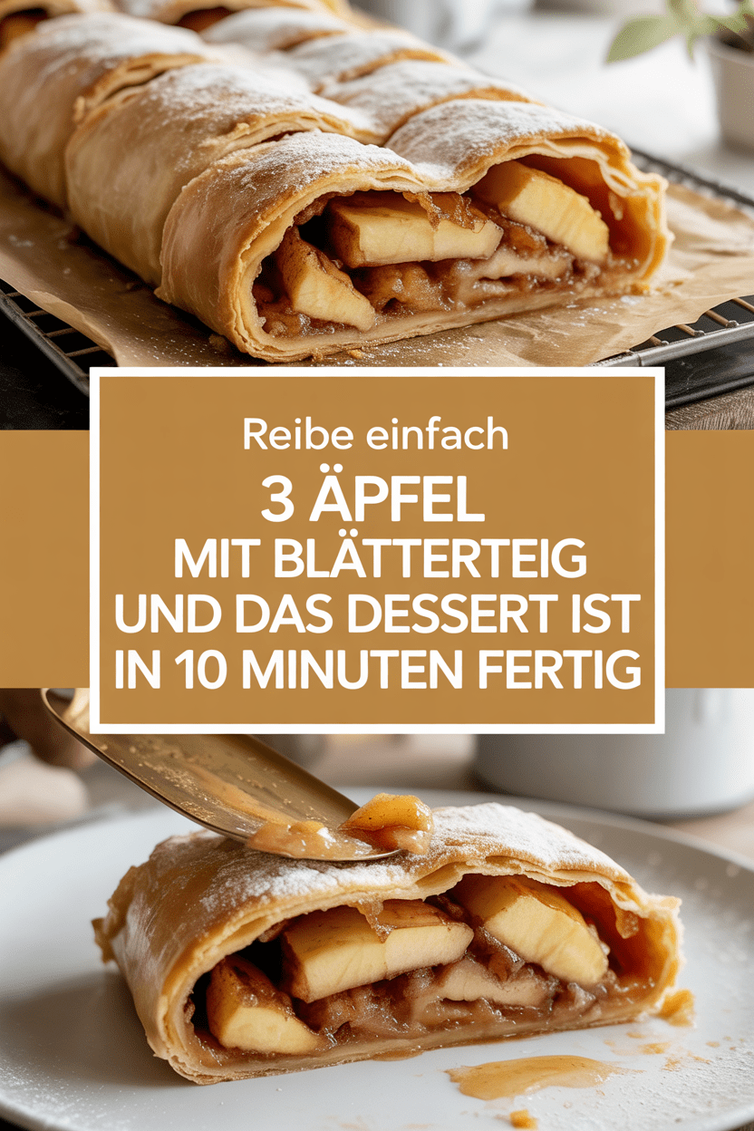 Reibe einfach 3 Äpfel mit Blätterteig und das Dessert ist in 10 Minuten fertig