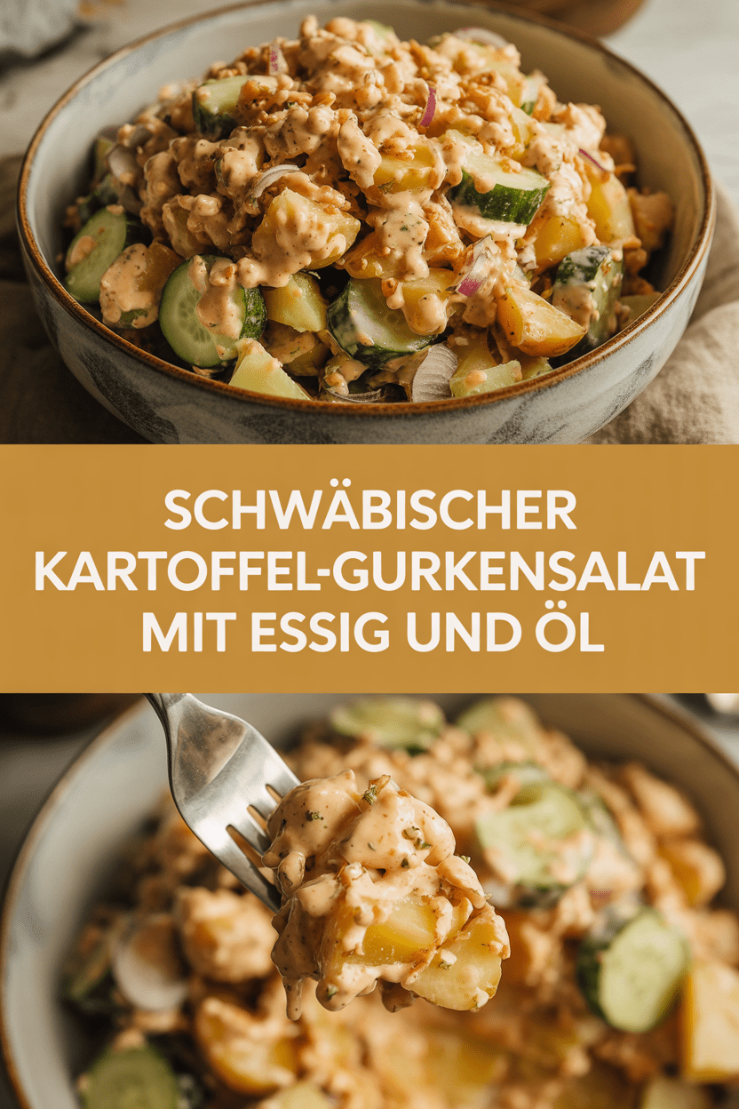 Schwäbischer Kartoffel-Gurkensalat mit Essig und Öl
