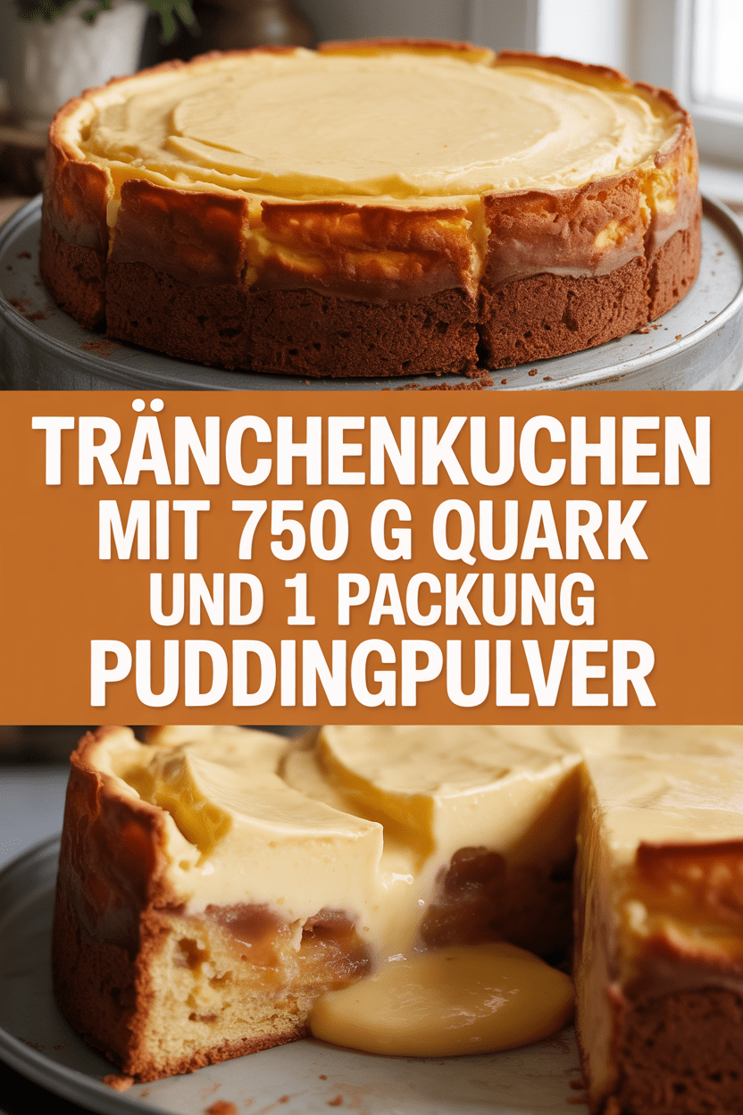 Tränchenkuchen mit 750 g Quark und 1 Packung Puddingpulver