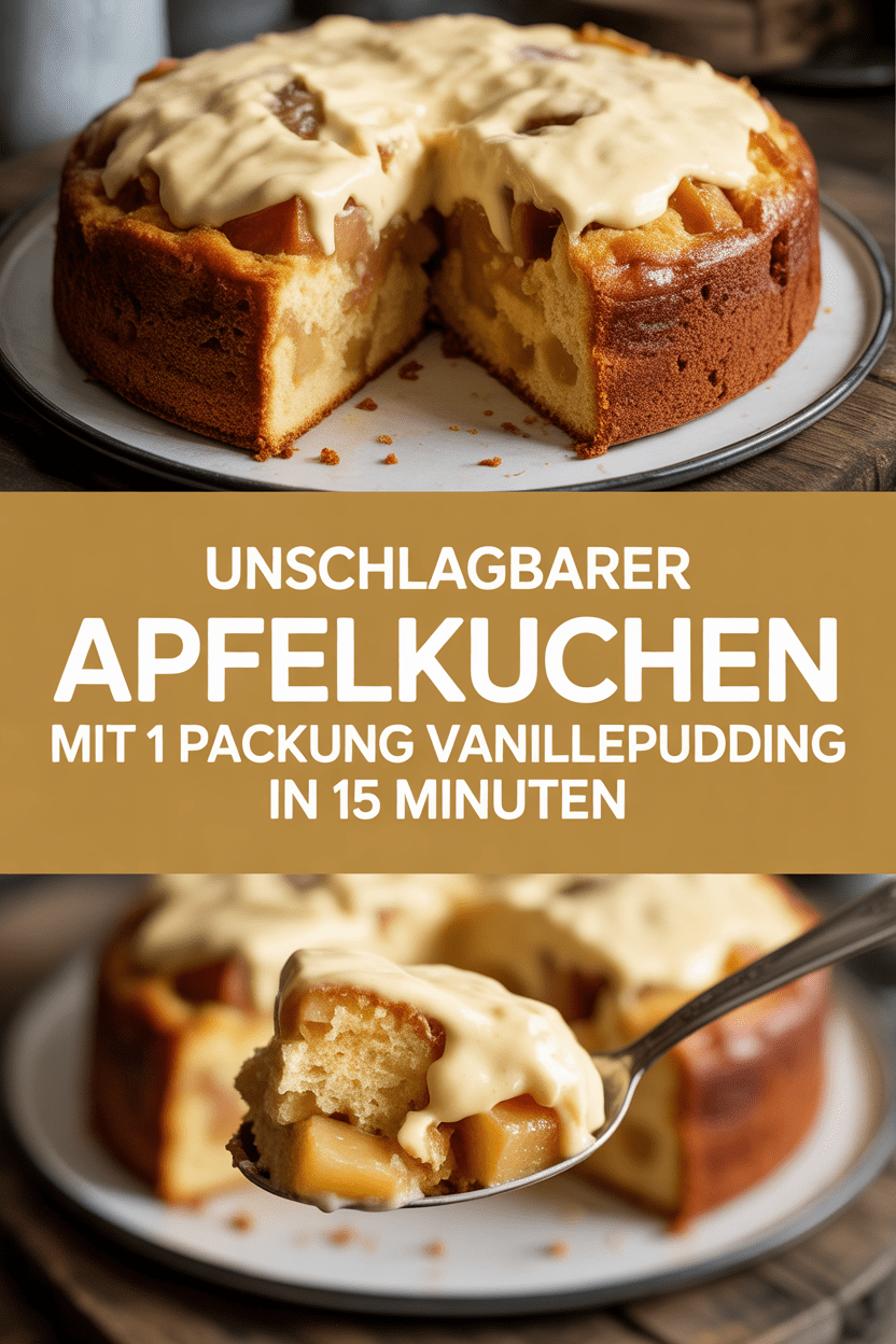 Unschlagbarer Apfelkuchen mit 1 packung Vanillepudding in 15 Minuten