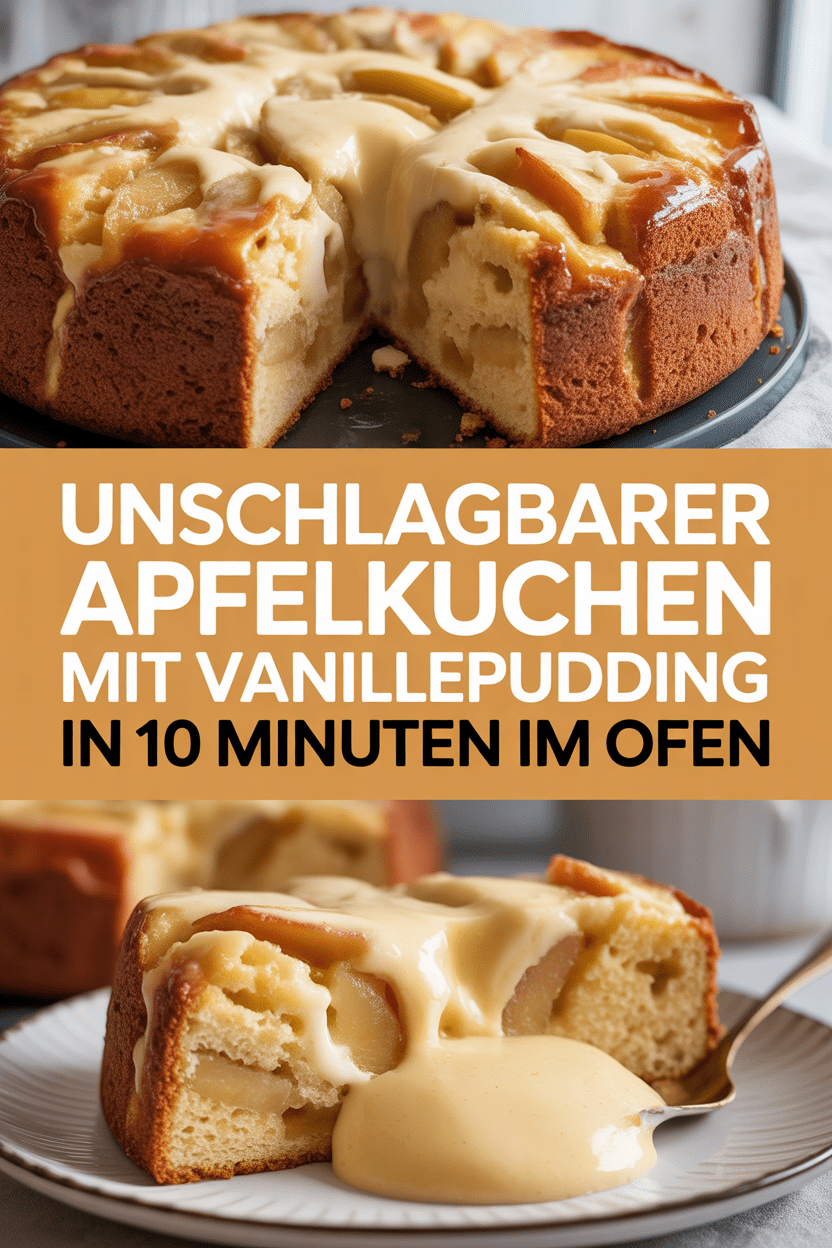 Unschlagbarer Apfelkuchen mit Vanillepudding in 10 Minuten im Ofen