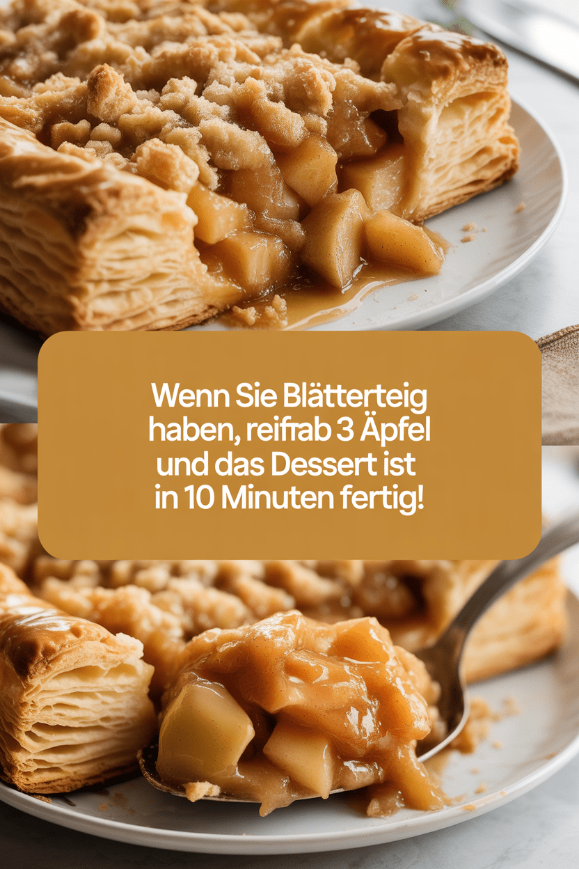 Wenn Sie Blätterteig haben, reibe einfach 3 Äpfel und das Dessert ist in 10 Minuten fertig!