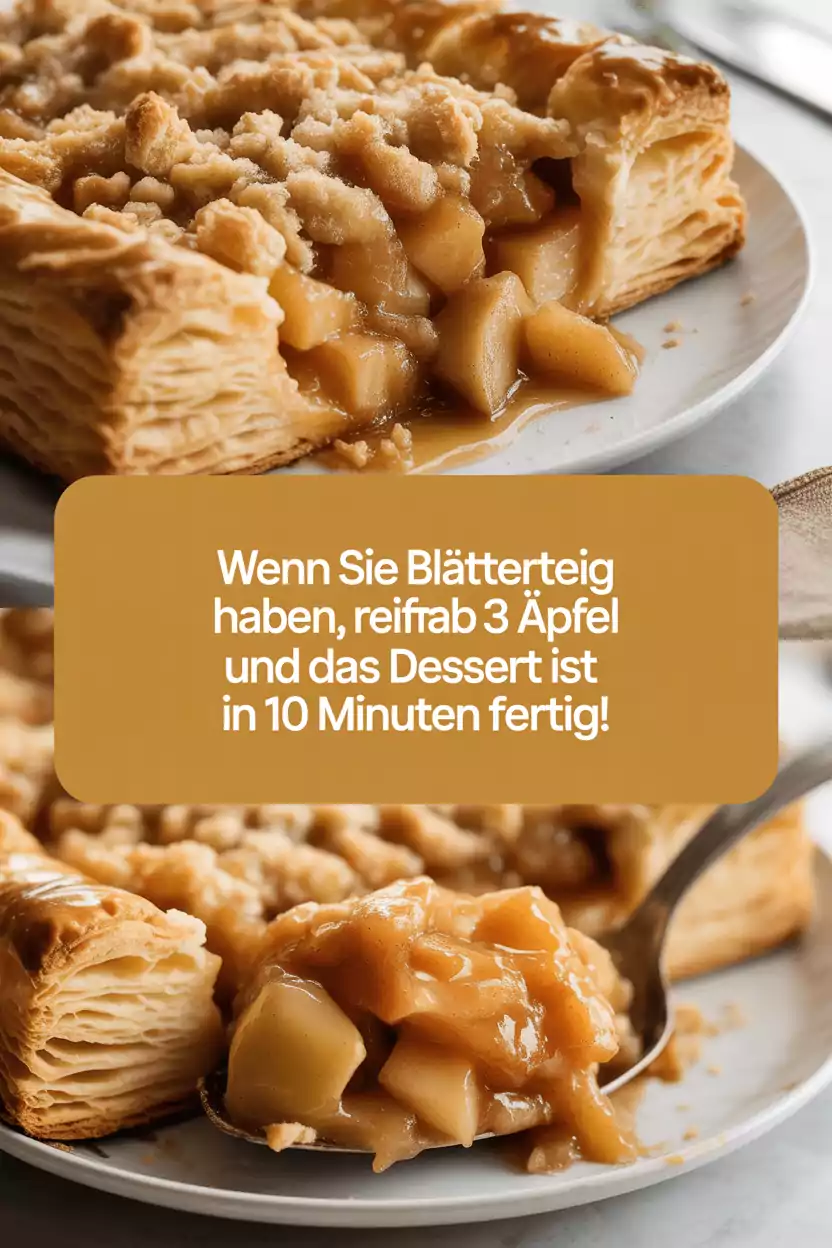 Wenn Sie Blätterteig haben, reibe einfach 3 Äpfel und das Dessert ist in 10 Minuten fertig!