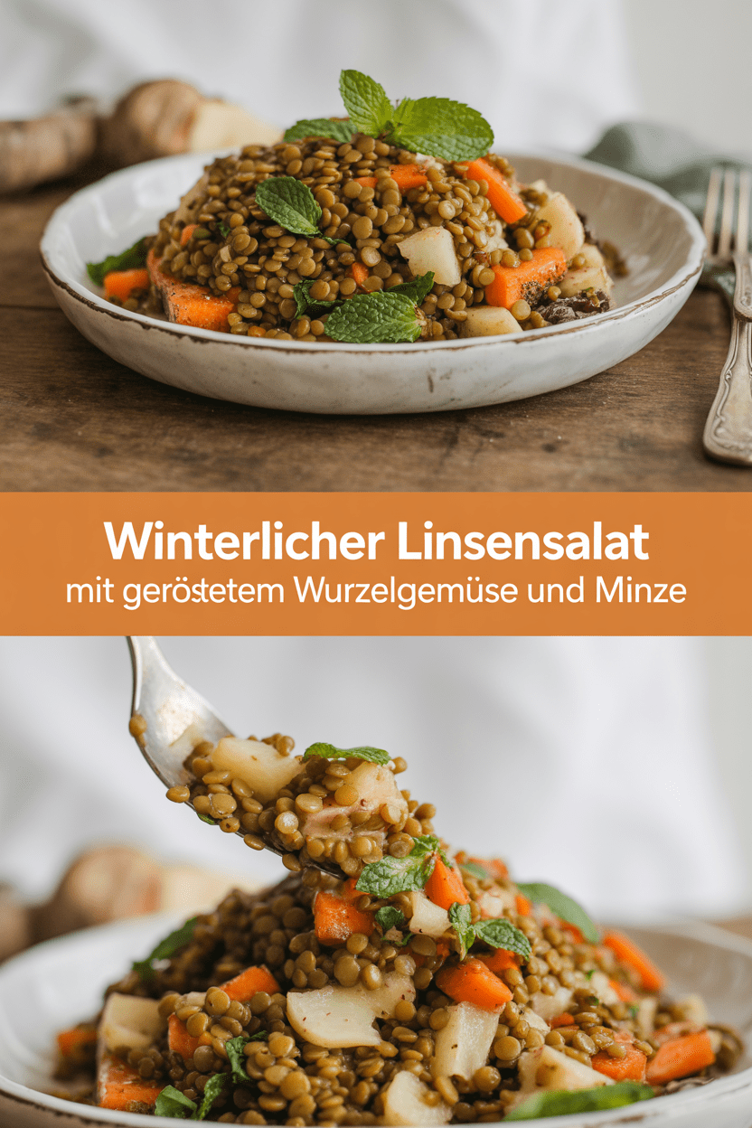 Winterlicher Linsensalat mit geröstetem Wurzelgemüse und Minze