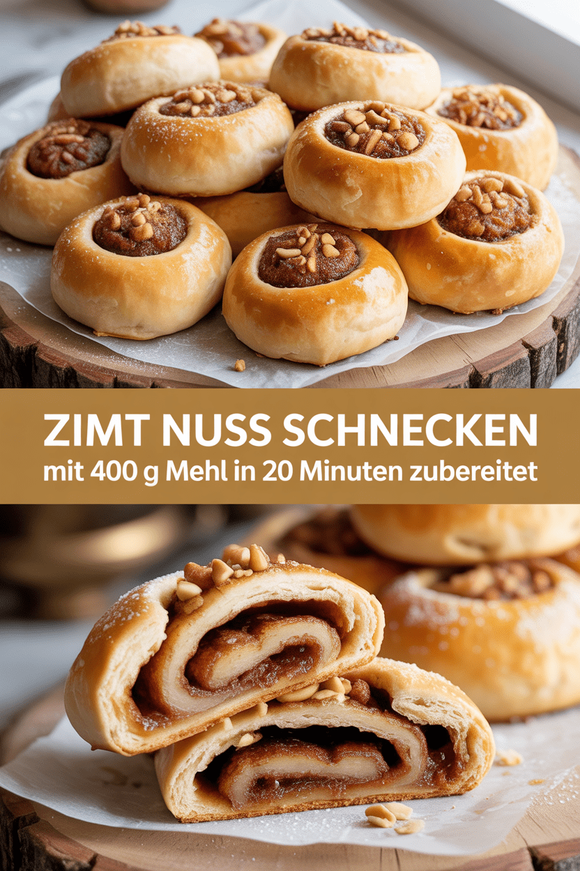Zimt Nuss Schnecken mit 400 g Mehl in 20 Minuten zubereitet