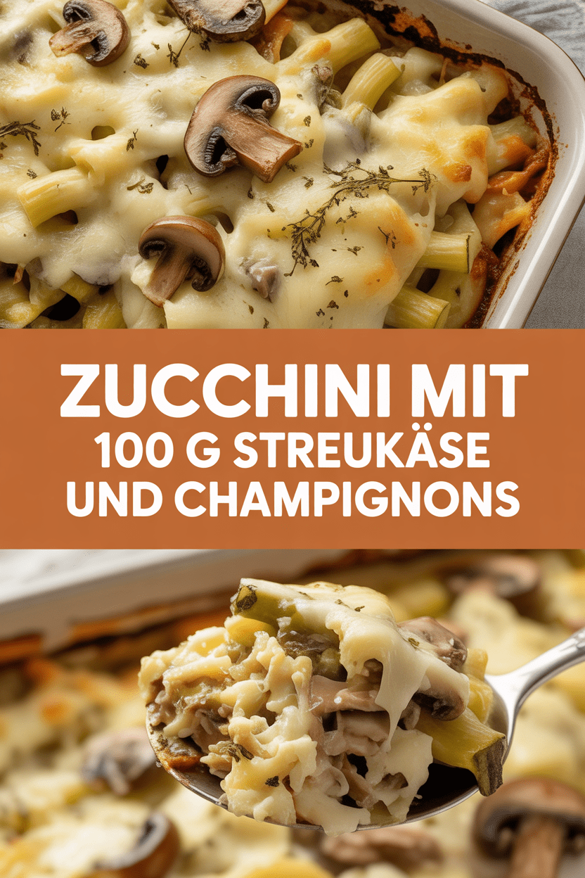 Zucchini mit 100 g Streukäse und Champignons