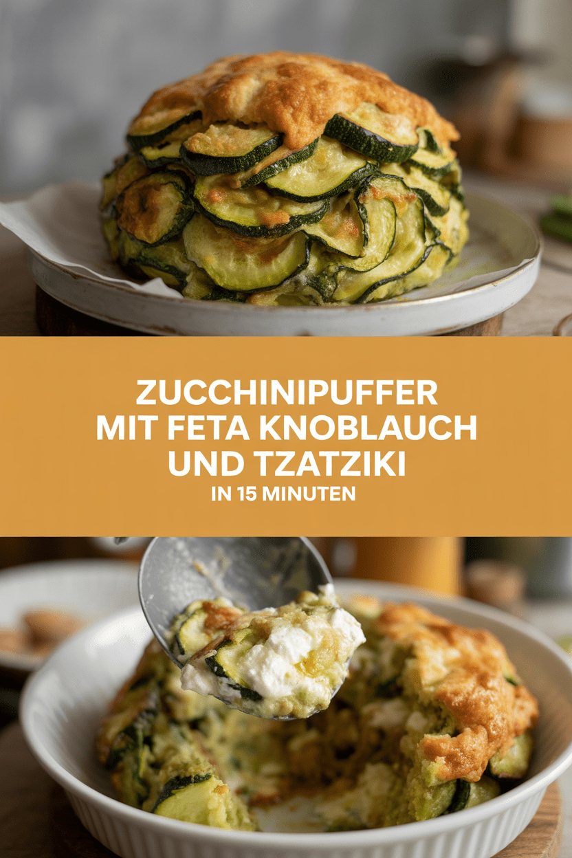 Zucchinipuffer mit Feta Knoblauch und Tzatziki in 15 Minuten