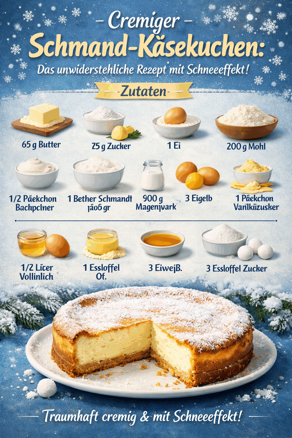 Cremiger Schmand-Käsekuchen: Das unwiderstehliche Rezept mit Schneeeffekt!
