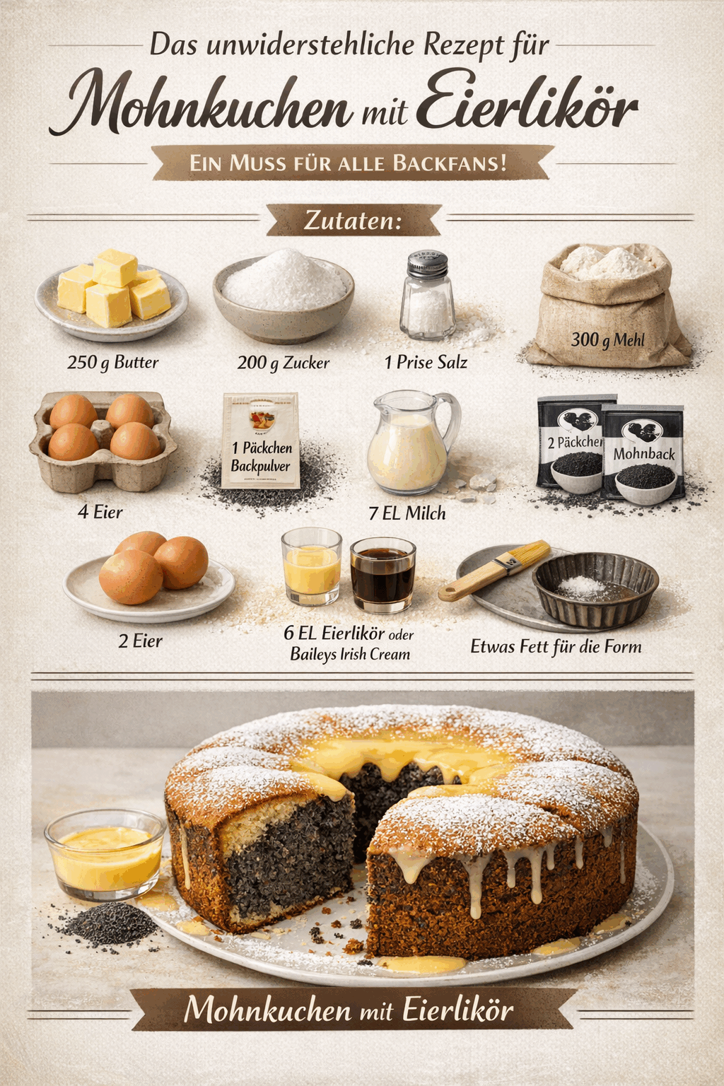 Das unwiderstehliche Rezept für Mohnkuchen mit Eierlikör – Ein Muss für alle Backfans!