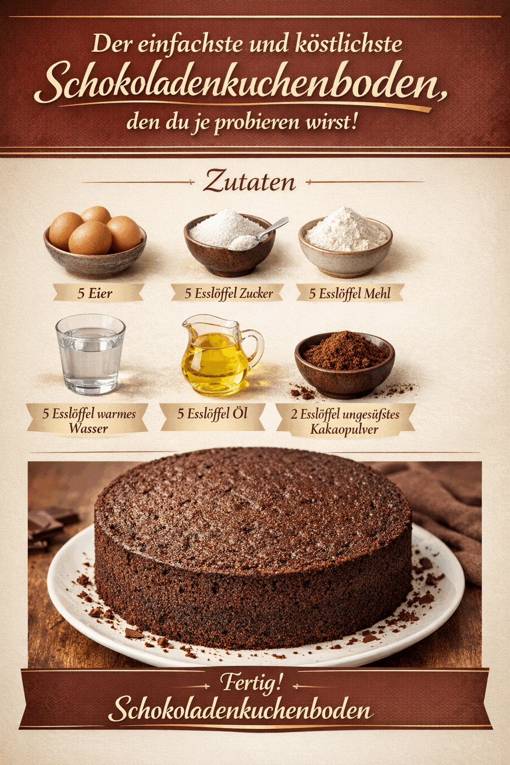 Der einfachste und köstlichste Schokoladenkuchenboden, den du je probieren wirst!