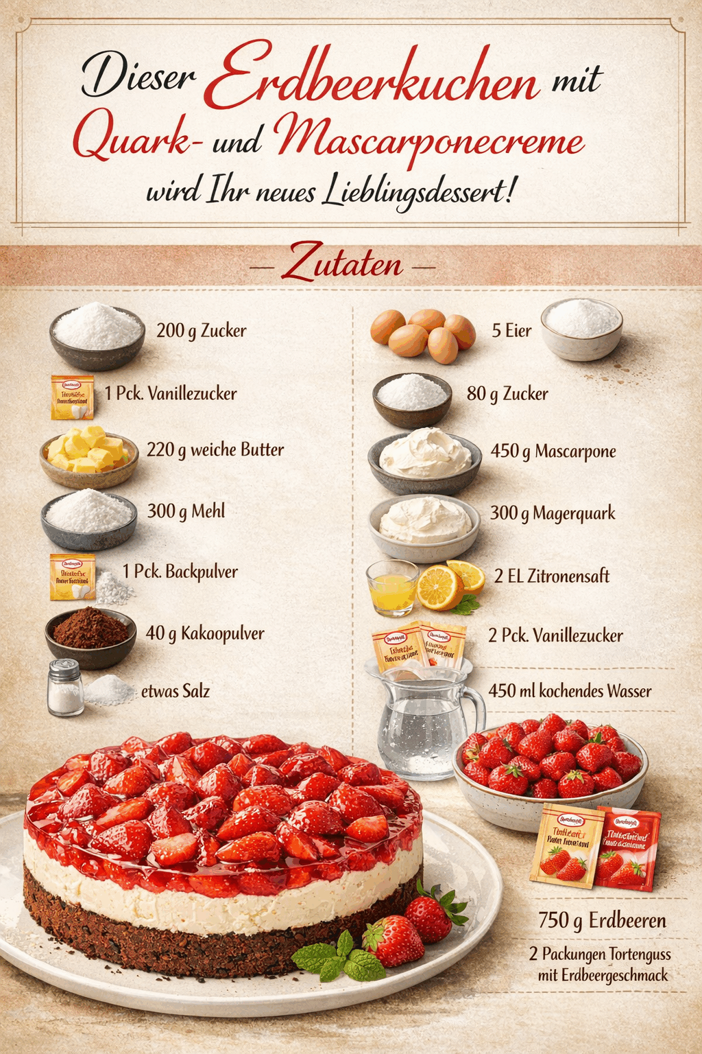 Dieser Erdbeerkuchen mit Quark- und Mascarponecreme wird Ihr neues Lieblingsdessert!