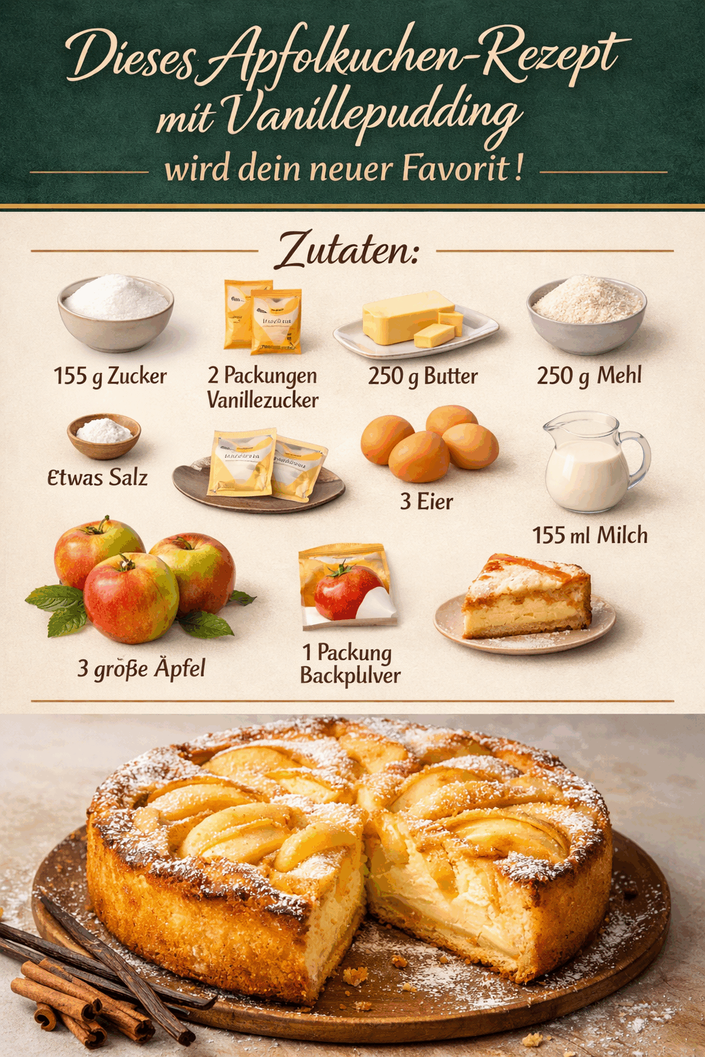 Dieses Apfelkuchen-Rezept mit Vanillepudding wird dein neuer Favorit!