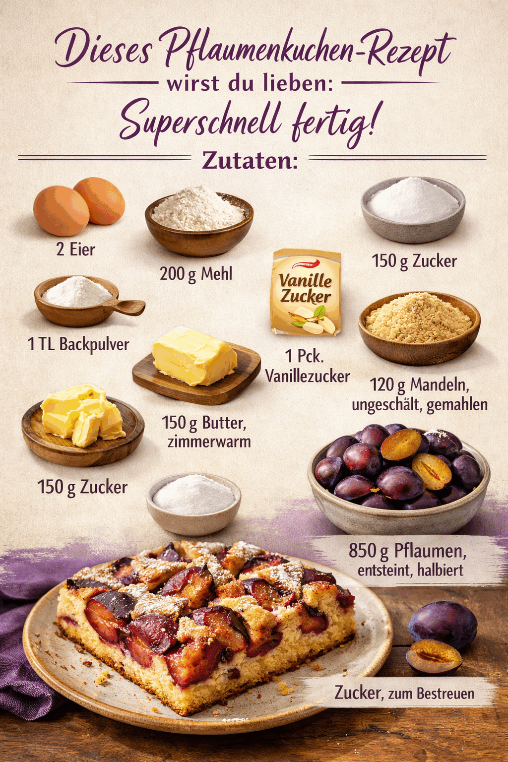 Dieses Pflaumenkuchen-Rezept wirst du lieben: Superschnell fertig!