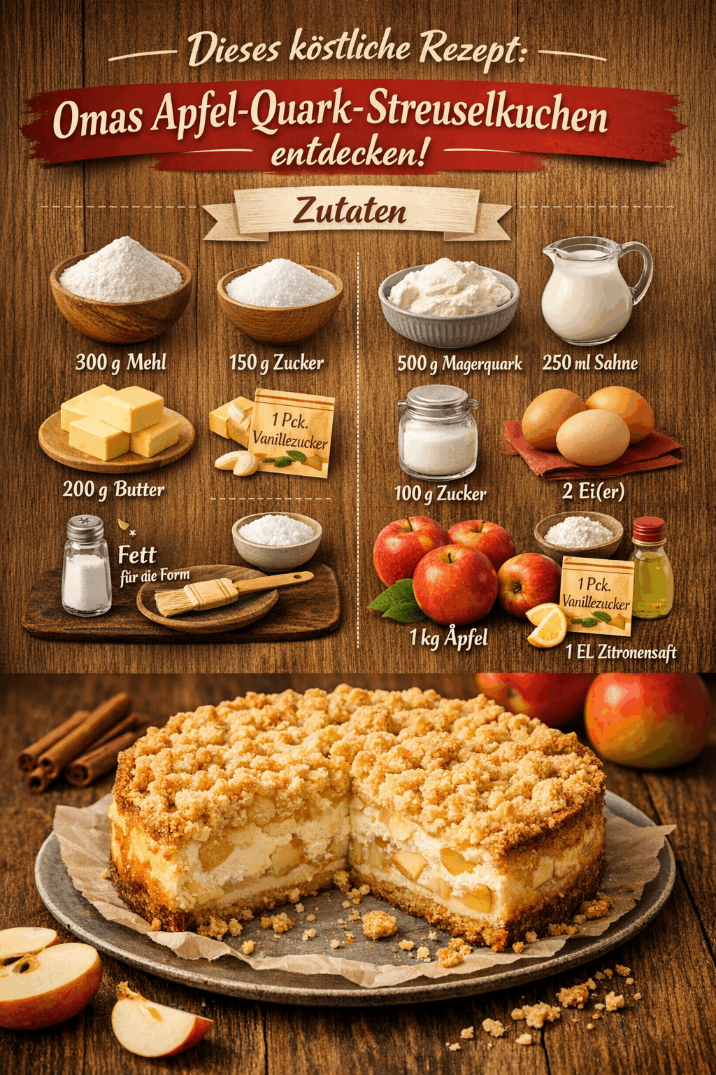 Dieses köstliche Rezept: Omas Apfel-Quark-Streuselkuchen entdecken!